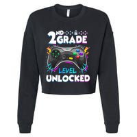 2nd Grade Level Unlocked Back To School First Day Gamer Boy Cropped Pullover Crew