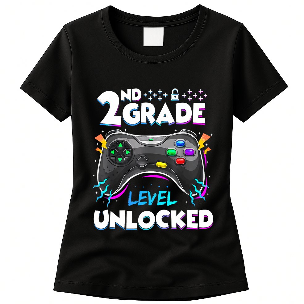 2nd Grade Level Unlocked Back To School First Day Gamer Boy Womens T-Shirt