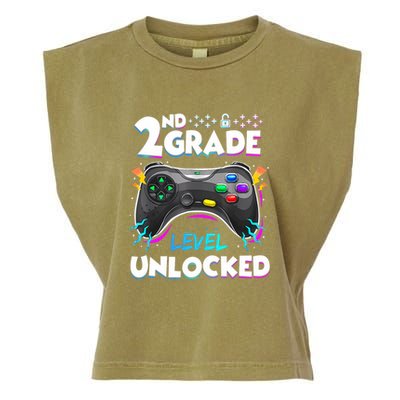 2nd Grade Level Unlocked Back To School First Day Gamer Boy Garment-Dyed Women's Muscle Tee
