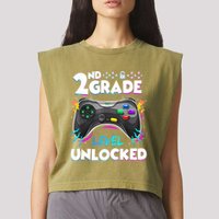 2nd Grade Level Unlocked Back To School First Day Gamer Boy Garment-Dyed Women's Muscle Tee