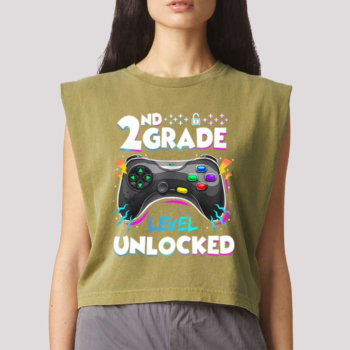 2nd Grade Level Unlocked Back To School First Day Gamer Boy Garment-Dyed Women's Muscle Tee