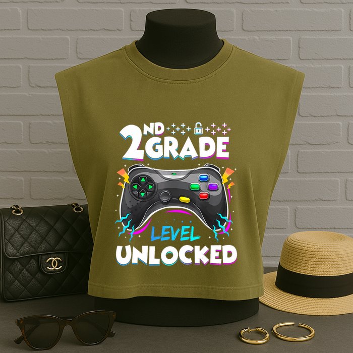 2nd Grade Level Unlocked Back To School First Day Gamer Boy Garment-Dyed Women's Muscle Tee