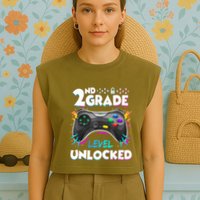 2nd Grade Level Unlocked Back To School First Day Gamer Boy Garment-Dyed Women's Muscle Tee