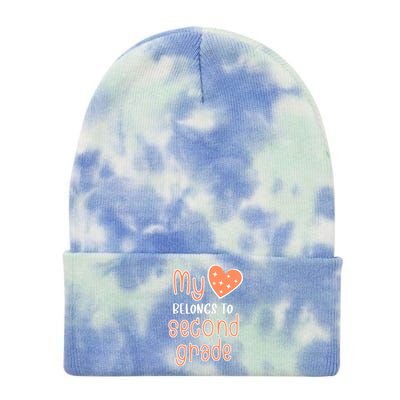 2nd Grade My Belongs To Second Grade Teacher Back To School Teacher Gift Tie Dye 12in Knit Beanie