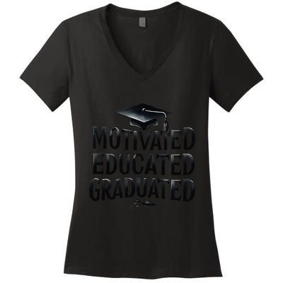 2025 Graduation Motivated Educated Graduated Women's V-Neck T-Shirt