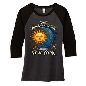 2024 Great North American Eclipse New York Solar Eclipse Path Of Totality Women's Tri-Blend 3/4-Sleeve Raglan Shirt