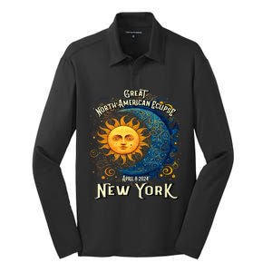 2024 Great North American Eclipse Syracuse New York Total Solar Eclipse Silk Touch Performance Long Sleeve Polo