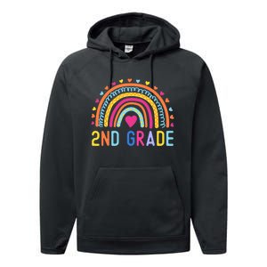 2nd Grade Rainbow Girl Boy Teacher Hello Second Grade Squad Performance Fleece Hoodie