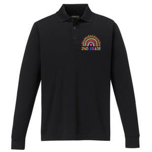 2nd Grade Rainbow Girl Boy Teacher Hello Second Grade Squad Performance Long Sleeve Polo