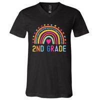 2nd Grade Rainbow Girl Boy Teacher Hello Second Grade Squad V-Neck T-Shirt