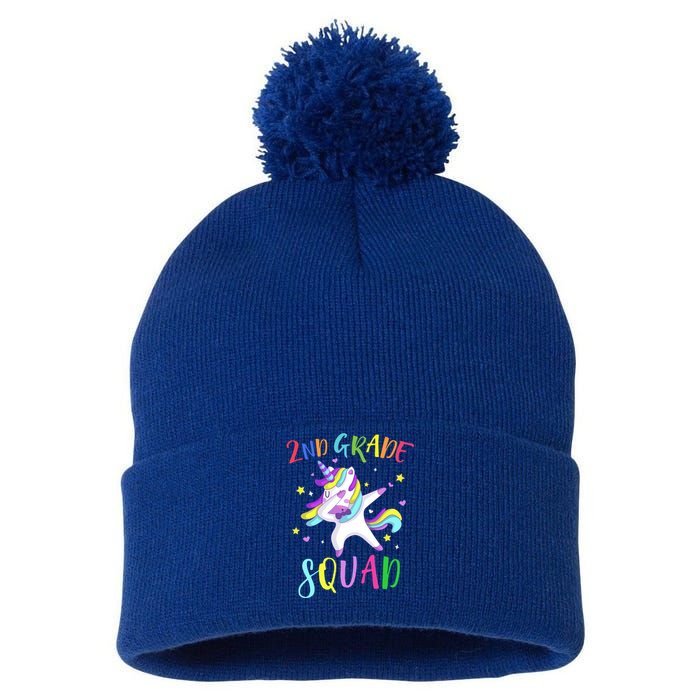 2Nd Grade Squad Unicorn Second Grade Teacher Cool Gift Pom Pom 12in Knit Beanie