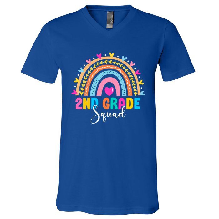 2Nd Grade Squad Back To School Rainbow Teachers Second Grade Meaningful Gift V-Neck T-Shirt