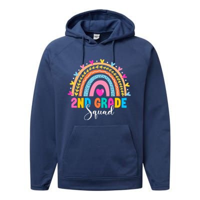 2Nd Grade Squad Back To School Rainbow Teachers Second Grade Meaningful Gift Performance Fleece Hoodie