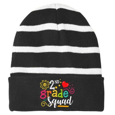 2nd Grade Squad Student Teacher Gift Back To School Striped Beanie with Solid Band