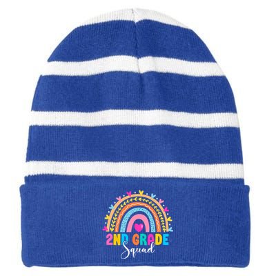 2Nd Grade Squad Back To School Rainbow Teachers Second Grade Gift Striped Beanie with Solid Band