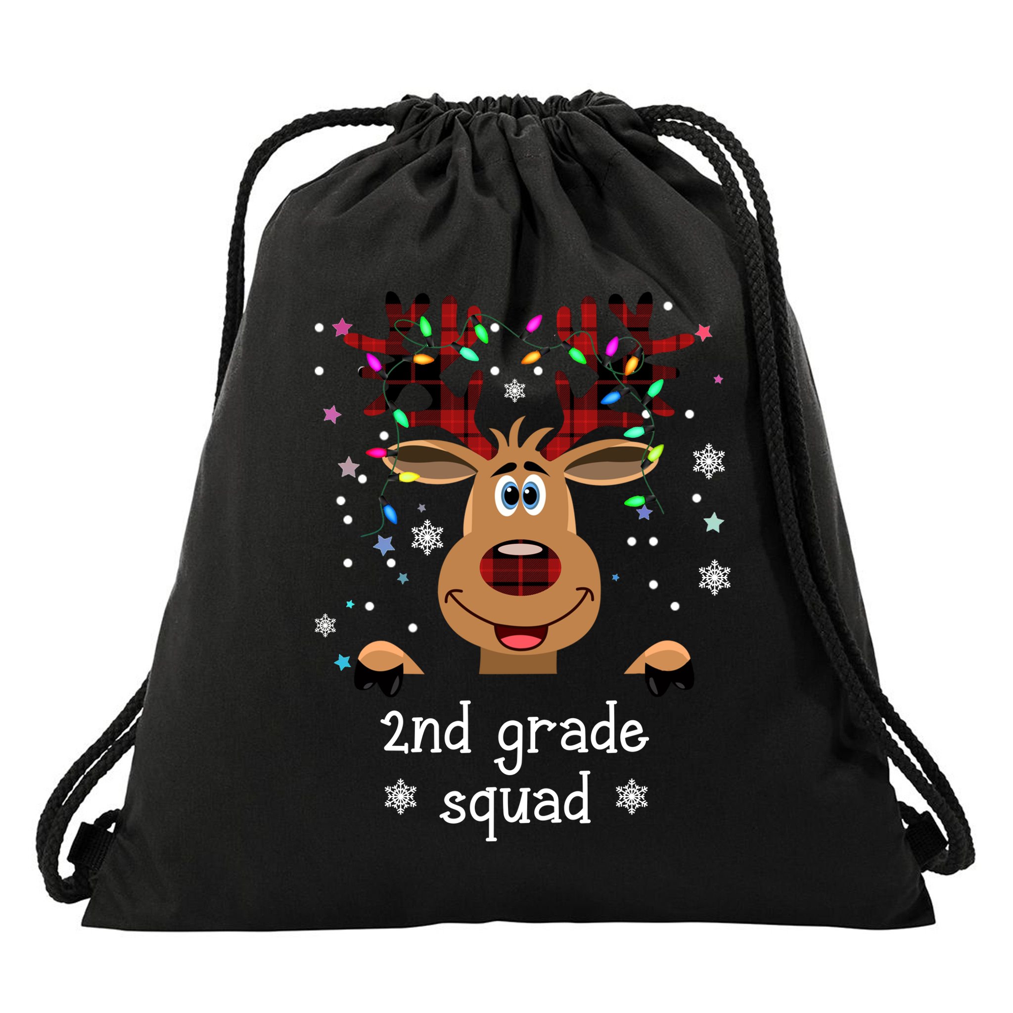2nd Grade Squad Reindeer Christmas Drawstring Bag