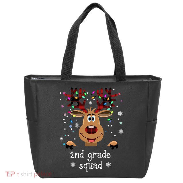 2nd Grade Squad Reindeer Christmas Zip Tote Bag