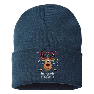 2nd Grade Squad Reindeer Christmas Sustainable Knit Beanie