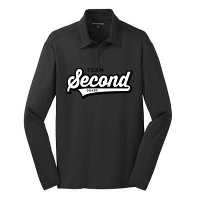 2nd Grade TEAM School Teacher Second Baseball-Style Silk Touch Performance Long Sleeve Polo