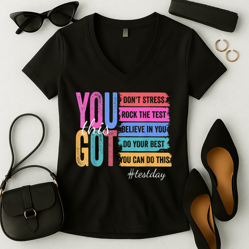 2You Got This DonT Stress Rock The Test Test Day Women's V-Neck T-Shirt
