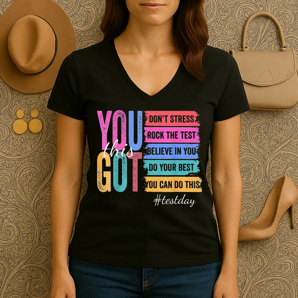 2You Got This DonT Stress Rock The Test Test Day Women's V-Neck T-Shirt