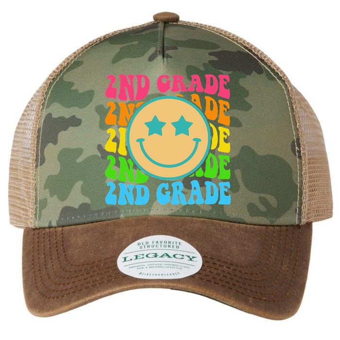 2nd Grade Teachers Back To School Retro Face Happy First Day Legacy Tie Dye Trucker Hat