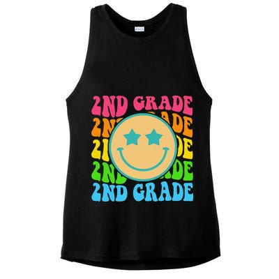 2nd Grade Teachers Back To School Retro Face Happy First Day Ladies PosiCharge Tri-Blend Wicking Tank