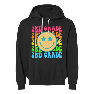 2nd Grade Teachers Back To School Retro Face Happy First Day Garment-Dyed Fleece Hoodie
