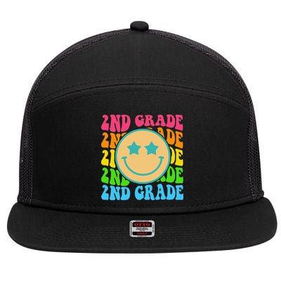 2nd Grade Teachers Back To School Retro Face Happy First Day 7 Panel Mesh Trucker Snapback Hat