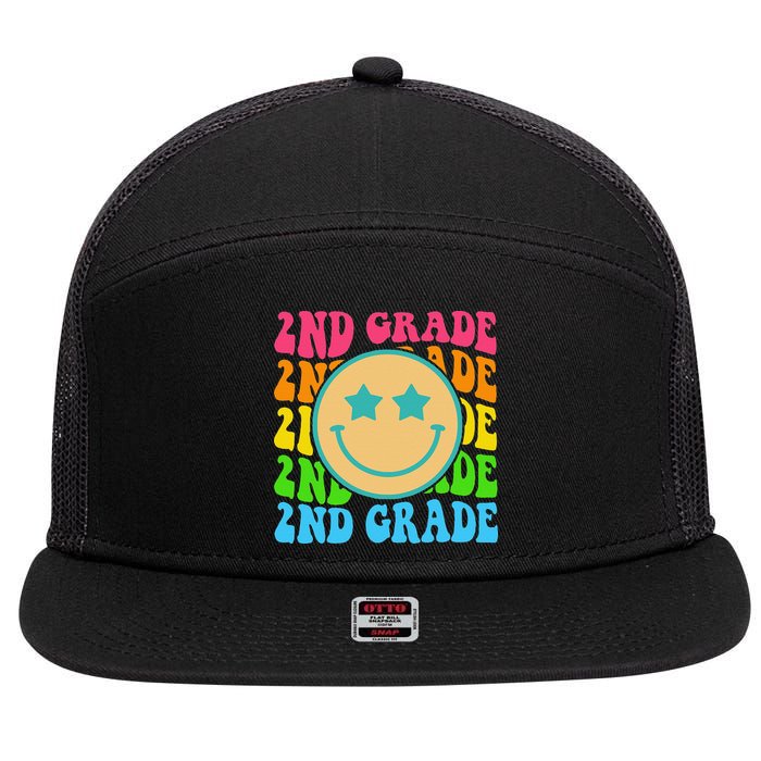 2nd Grade Teachers Back To School Retro Face Happy First Day 7 Panel Mesh Trucker Snapback Hat