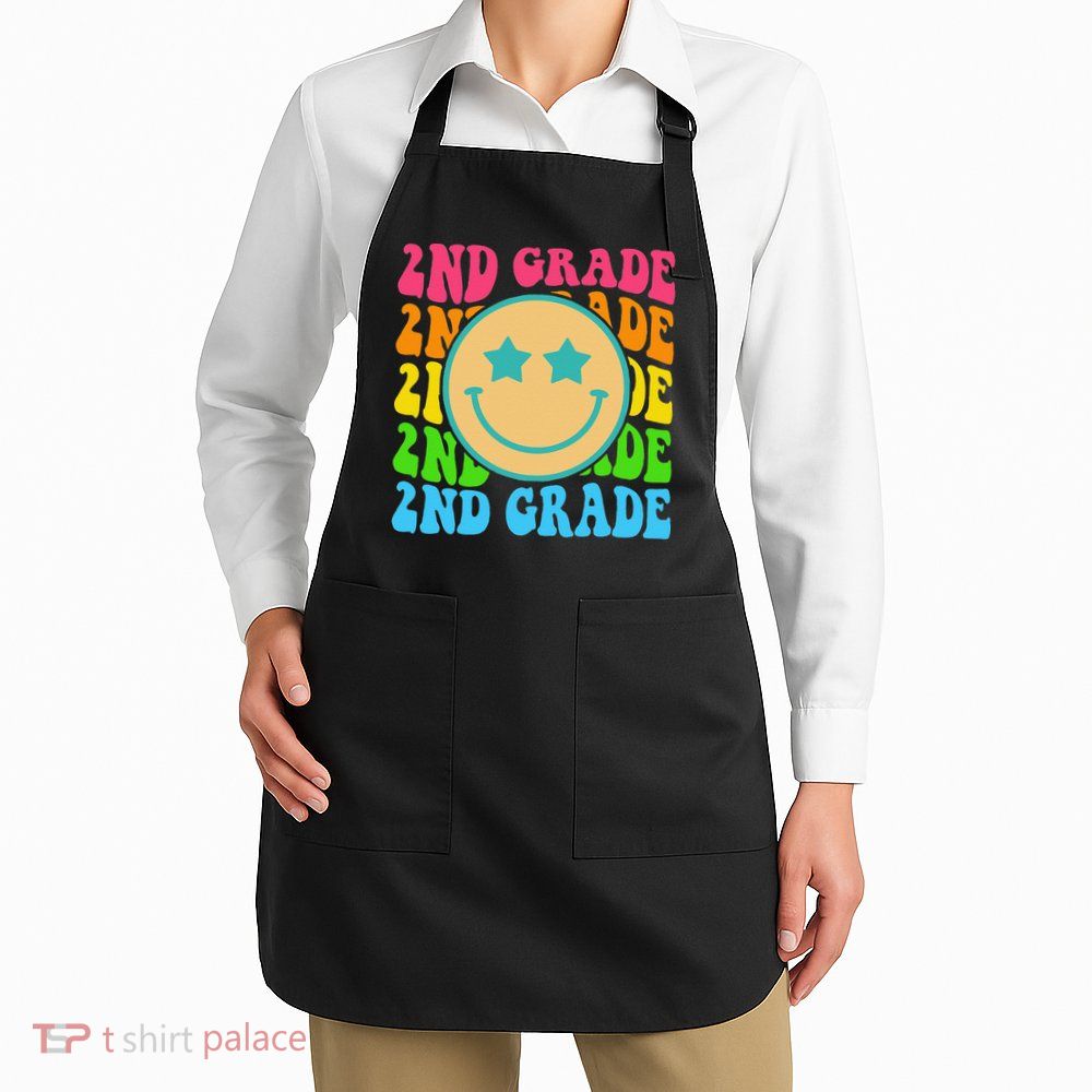 2nd Grade Teachers Back To School Retro Face Happy First Day Apron