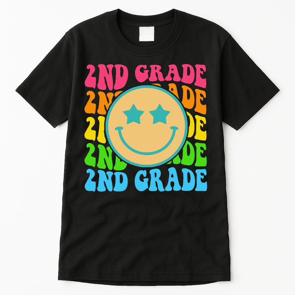 2nd Grade Teachers Back To School Retro Face Happy First Day Tall T-Shirt