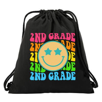 2nd Grade Teachers Back To School Retro Face Happy First Day Drawstring Bag