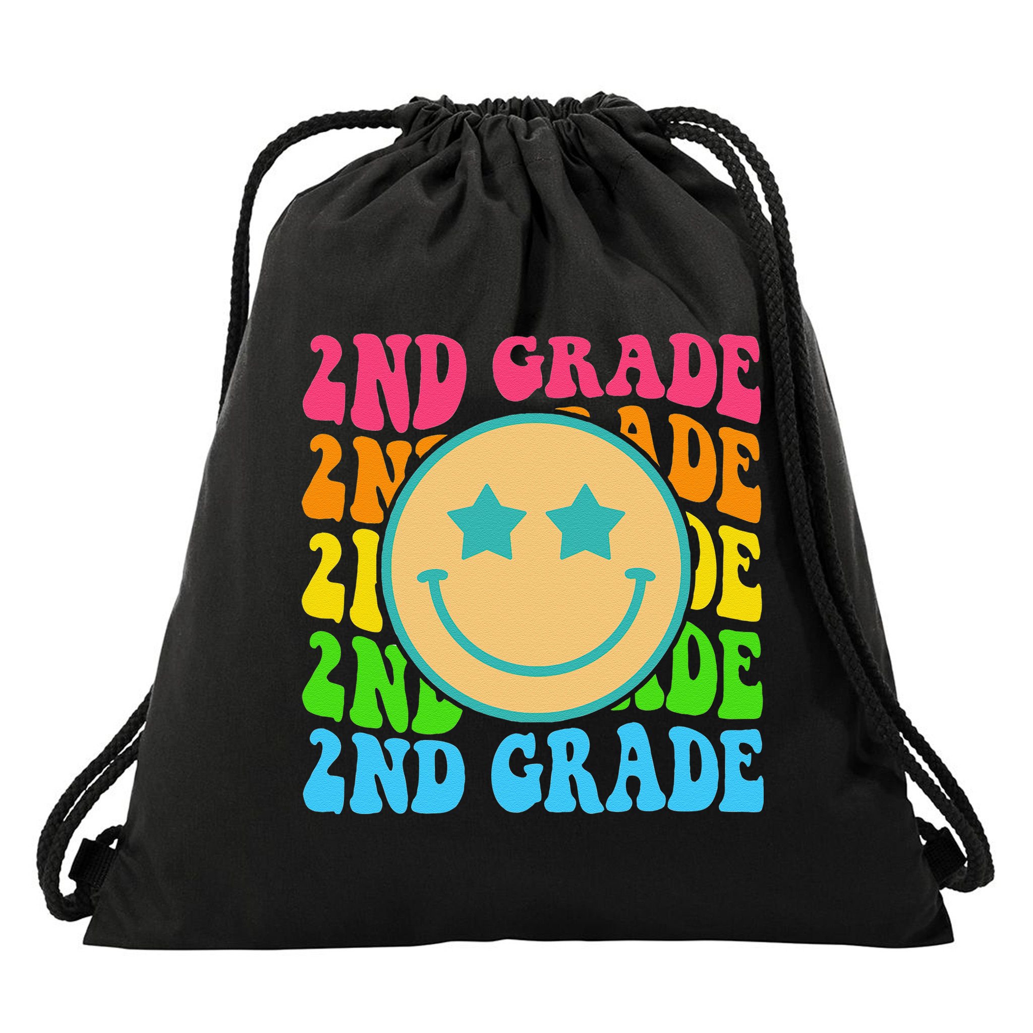 2nd Grade Teachers Back To School Retro Face Happy First Day Drawstring Bag