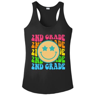 2nd Grade Teachers Back To School Retro Face Happy First Day Ladies PosiCharge Competitor Racerback Tank