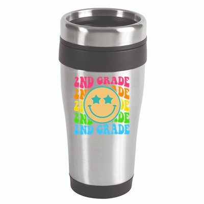 2nd Grade Teachers Back To School Retro Face Happy First Day 16oz Travel Tumbler