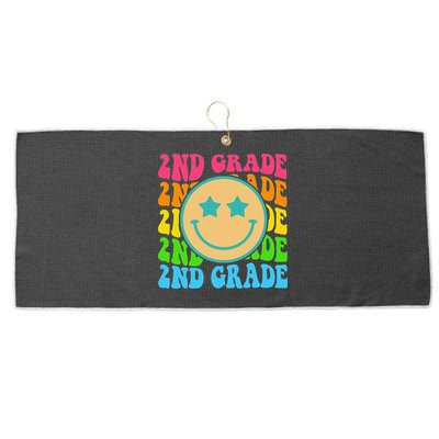 2nd Grade Teachers Back To School Retro Face Happy First Day Large Microfiber Waffle Golf Towel