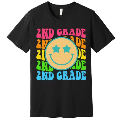2nd Grade Teachers Back To School Retro Face Happy First Day Premium T-Shirt