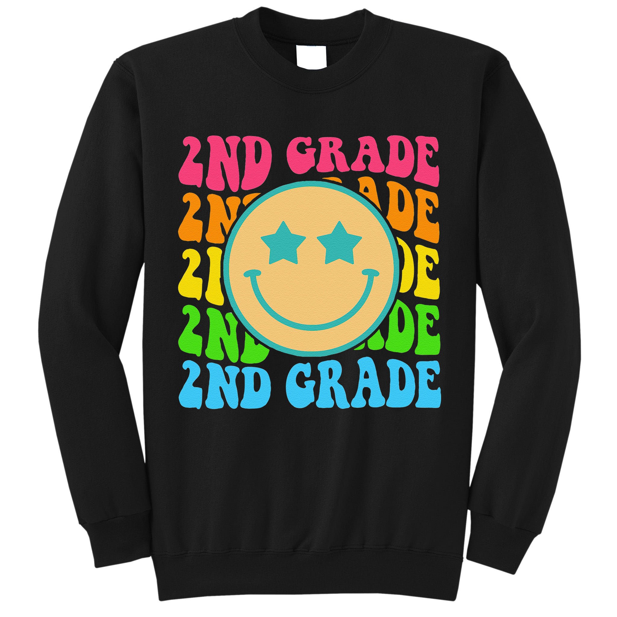 2nd Grade Teachers Back To School Retro Face Happy First Day Tall Sweatshirt