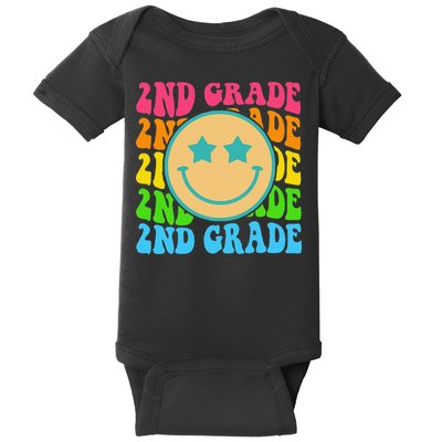 2nd Grade Teachers Back To School Retro Face Happy First Day Baby Bodysuit