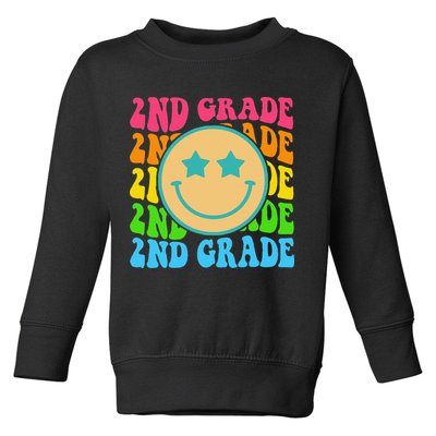 2nd Grade Teachers Back To School Retro Face Happy First Day Toddler Sweatshirt