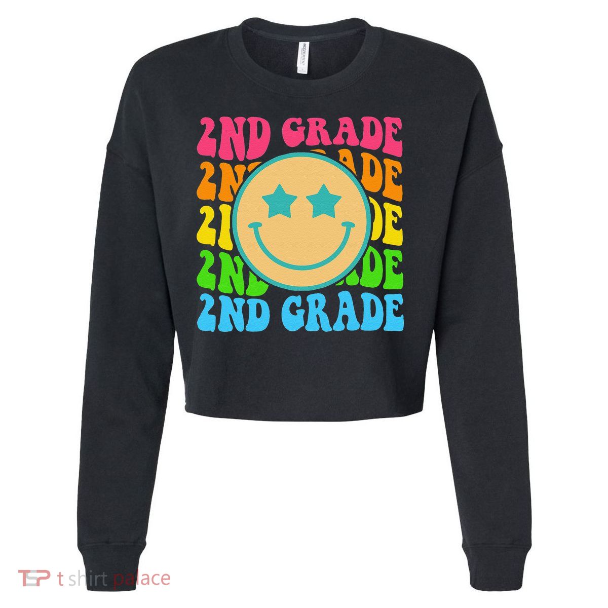 2nd Grade Teachers Back To School Retro Face Happy First Day Cropped Pullover Crew