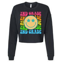 2nd Grade Teachers Back To School Retro Face Happy First Day Cropped Pullover Crew