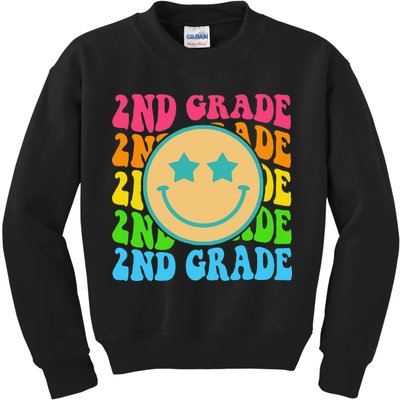 2nd Grade Teachers Back To School Retro Face Happy First Day Kids Sweatshirt