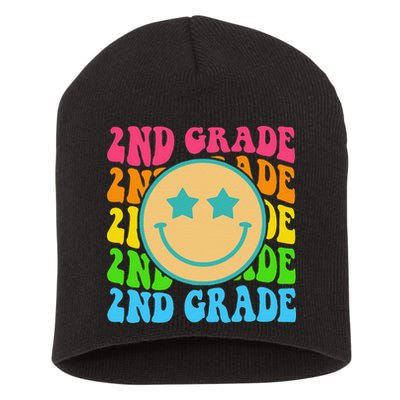 2nd Grade Teachers Back To School Retro Face Happy First Day Short Acrylic Beanie
