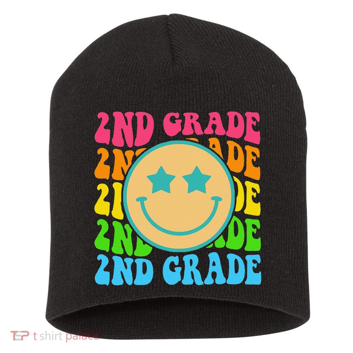 2nd Grade Teachers Back To School Retro Face Happy First Day Short Acrylic Beanie