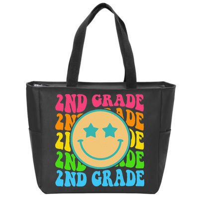 2nd Grade Teachers Back To School Retro Face Happy First Day Zip Tote Bag