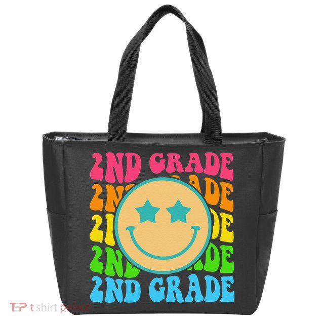 2nd Grade Teachers Back To School Retro Face Happy First Day Zip Tote Bag