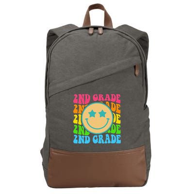 2nd Grade Teachers Back To School Retro Face Happy First Day Cotton Canvas Backpack