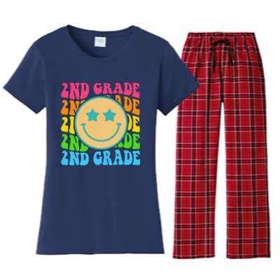 2nd Grade Teachers Back To School Retro Face Happy First Day Women's Flannel Pajama Set